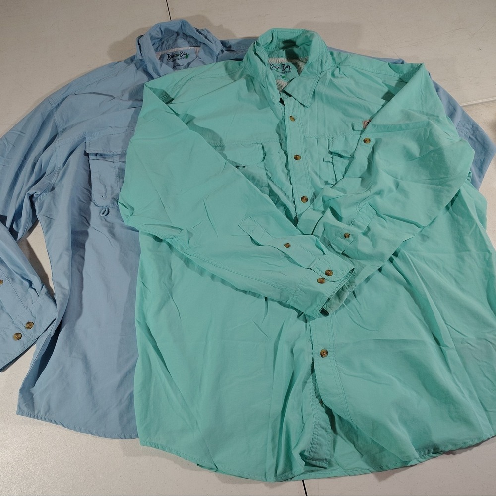 Lot Of 2 Bimini Bay Fishing Shirt Men 3XL Green/Blue Boating Beach Quick Dry